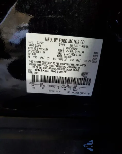 2022 Ford Explorer Xlt z USA, uszkodzony, nr VIN 1FMSK8DH2NGB09622